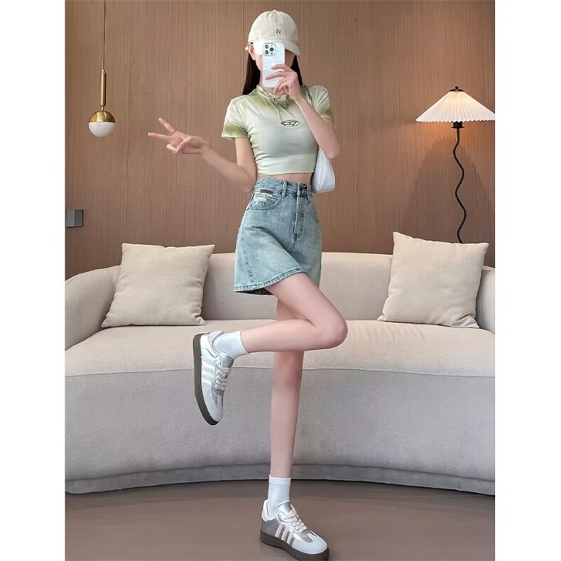 浅色腰牛仔短裙女2025年新款夏季薄款a字小个子包臀半裙半身裙,女包手腕包,星座1210-1