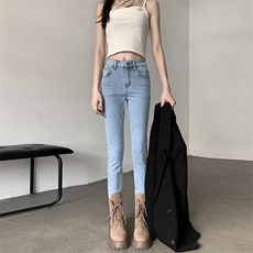 蓝色高腰弹力小脚牛仔裤女2025年新款显瘦紧身百搭九分修身铅笔裤，男装牛仔裤，星座1210-1