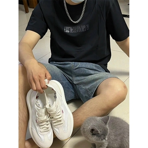 日系牛仔短裤男夏季宽松直筒中裤男生休闲五分裤男女款MK062-p40图片