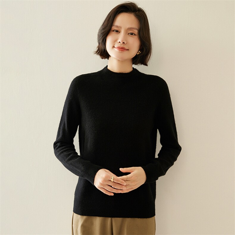 高端软糯山羊绒衫女圆领套头秋冬宽松百搭一线成衣针织打底衫毛衣,女装羊绒衫,纳丰羊绒