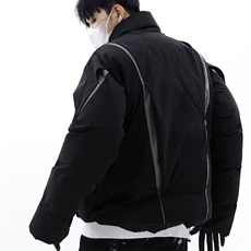 F94-P89美式小众男冬季立领保暖棉服褶复古外套ins拼色设计感，男装棉衣，电商B323A