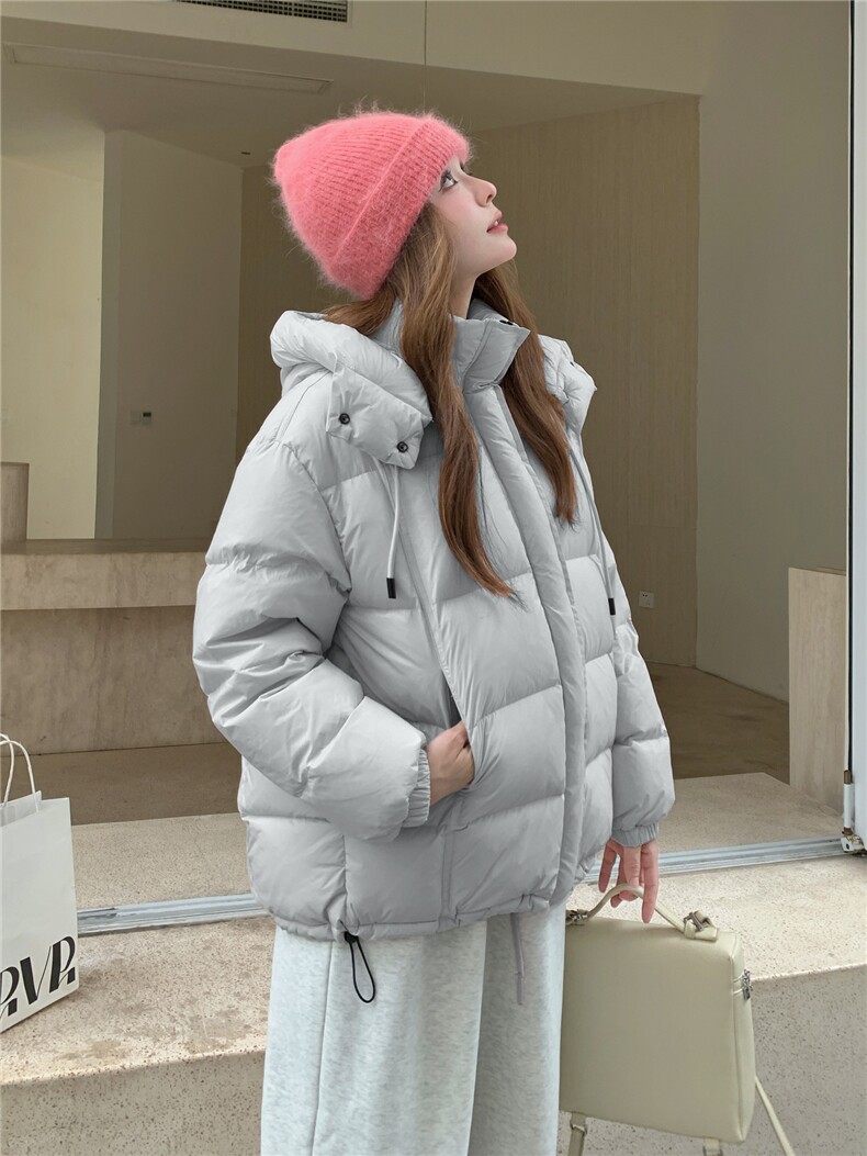 现货甜美泡芙感羽绒服外套女冬季新款韩系连帽加厚白鸭绒面包服,女装羽绒服,网红馆