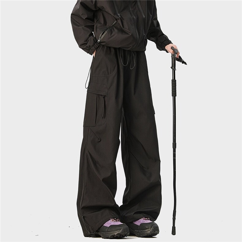 户外山系防泼水冲锋裤男女秋季机能风褶皱伞兵裤徒步登山运动长裤，女装休闲裤，星座813-2