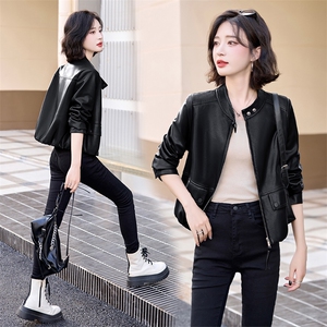 现货韩版短款皮衣女2024年春秋季新款减龄清新PU皮夹克小个子外套图片