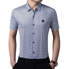 格子短袖衬衫男夏季2023新款商务休闲中年蓝格子短袖衬衣男，男装衬衫，电商B212（原钱塘6029）