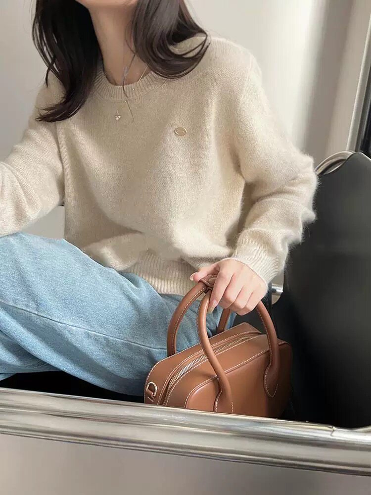 新款女装圆领百搭宽松羊毛衫羊毛时尚保暖上衣，女装羊毛衫，恩泰羊绒