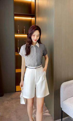 渐变条纹拼接衬衫，女装衬衫，七米