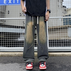 工装牛仔裤潮牌男cleanfit解构裤子美式高街微喇直筒长裤G088-P45，男装牛仔裤，星座1008