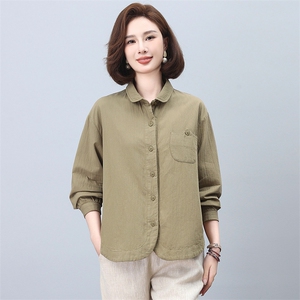 灯芯绒衬衫女2025夏季新款上衣中年妈妈超薄款外套长袖细条绒衬衣图片