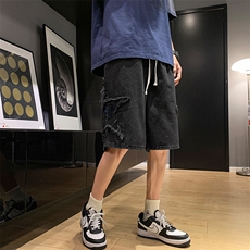 8XL-M特大码夏季美式高街五角星牛仔短裤港风宽松五分裤DK1513P40，男装休闲裤，电商D206-1