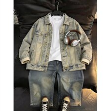 美式高街黄泥色工装牛仔外套男春秋季水洗做旧夹克，男装工装外套，星座410-6（原星座1304-1）