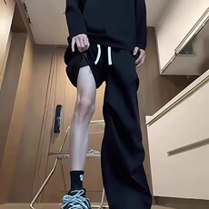 cleanfit褶皱微喇西裤男夏季潮牌黑色垂坠感宽松直筒阔腿休闲裤子，男装西裤，星座506A