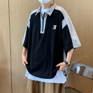青春流行文艺简约潮POLO衫ins宽松型夏季男印花新款潮流2023图片