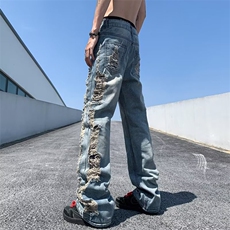 简约破洞新款潮流日系慵懒潮男长裤ins青春流行夏季NK5140-P63，男装休闲裤，星座1109-3