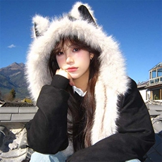 现货重磅硬挺boxy羽绒棉衣座山雕猫耳大毛毛领麂皮棉服冬外套，男装棉衣，电商A486