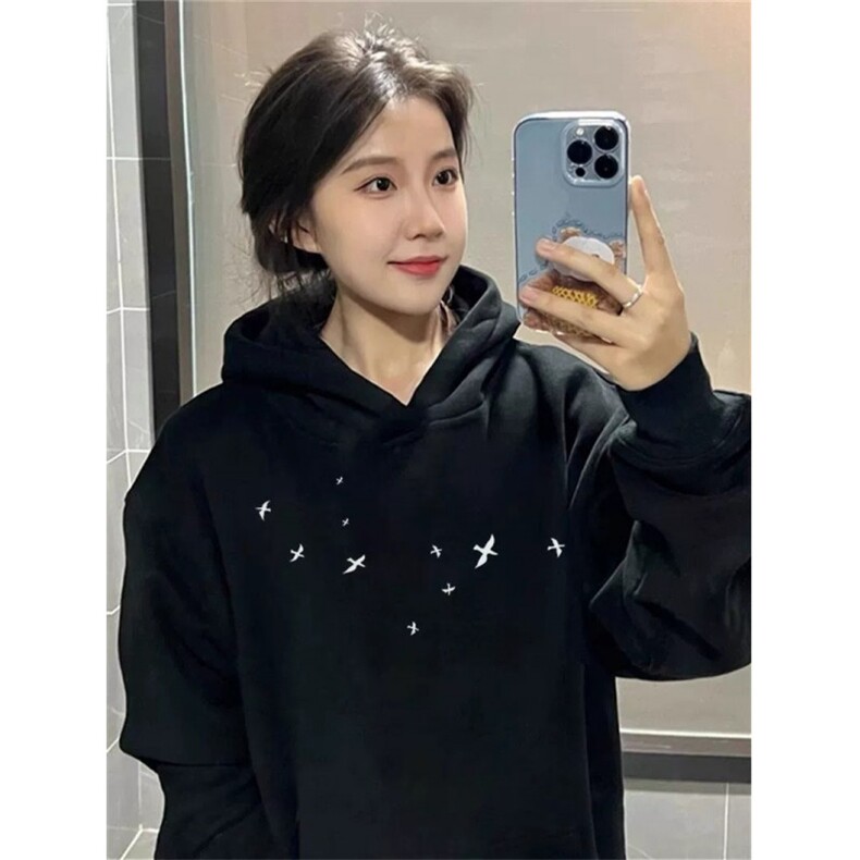 华棉刺绣美式复古连帽卫衣女秋季ins高街潮牌宽松慵懒风情侣外套,女装短外套,四季星座505