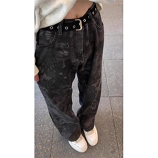 美式高街黑色印花牛仔裤男潮牌痞帅炸街裤子KS6031常规P44加绒P52，男装牛仔裤，四季星座505