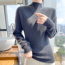 时尚女士羊毛衫不规则扭花设计纯色高领保暖毛衣，女装羊毛衫，暮绒羊羊绒