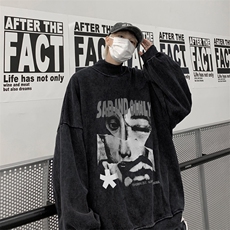 水洗做旧加绒加厚卫衣男23冬高领抽象印花打底衫XZ514-2-X59-P78，男装T恤，星座514-2(原B239)