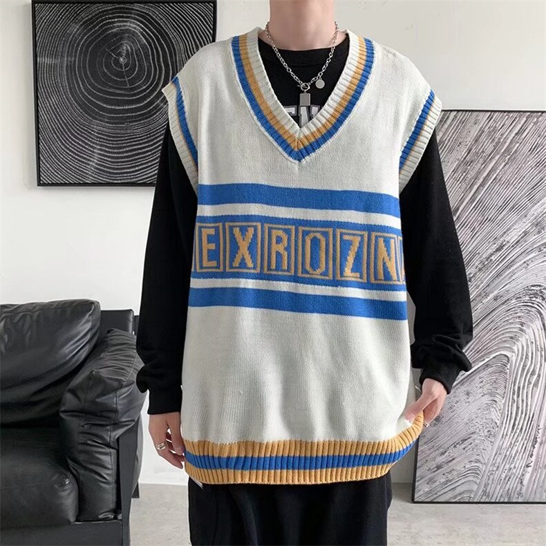 V领针织马甲男潮流百搭休闲拼色字母B20P32，男装背心/马甲，星座1116-2