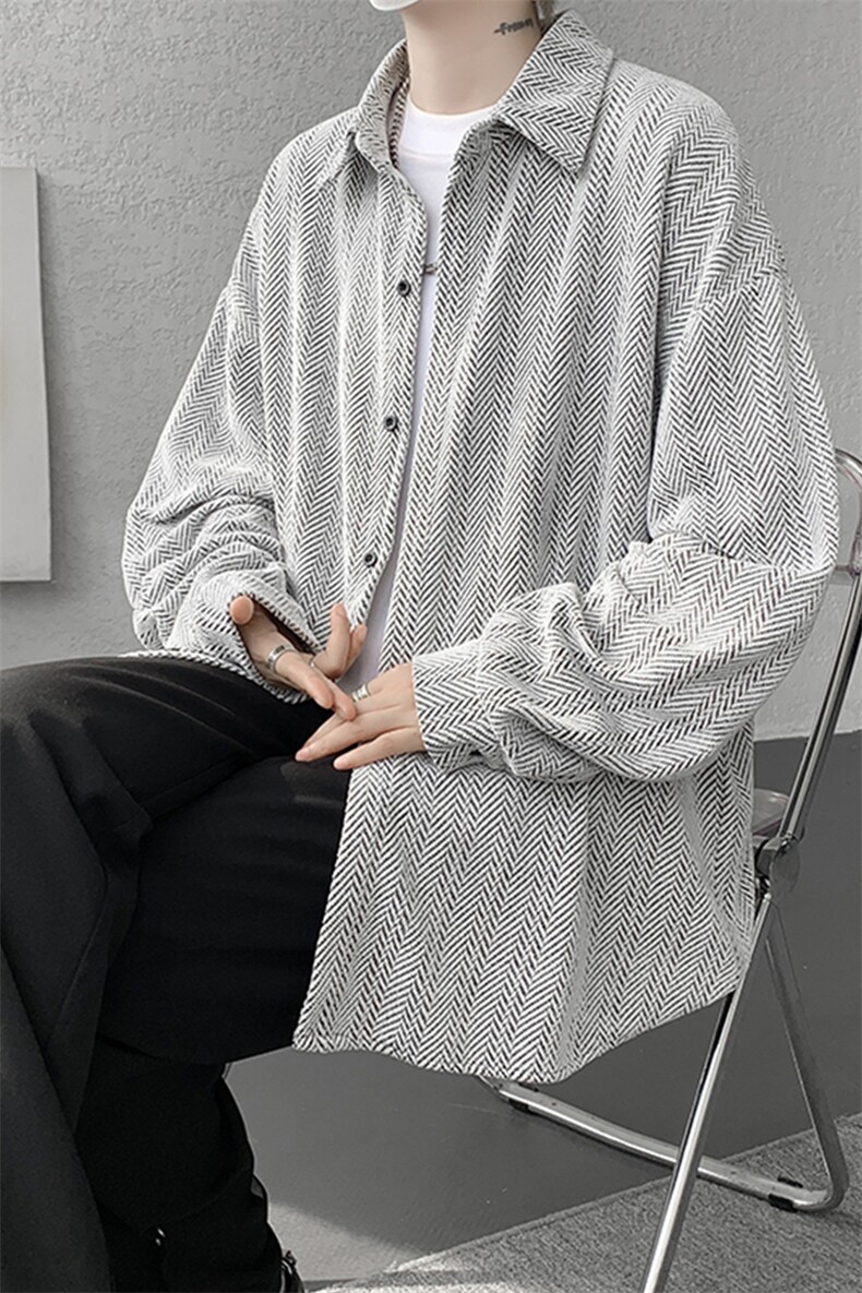 8XL-M人字纹小香风衬衫男生春秋衬衣宽松慵懒垂感外套CS29008P45,男装衬衫,电商B312