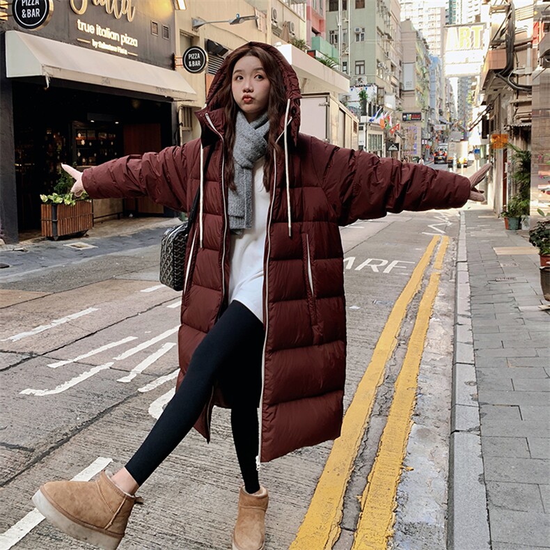 冬季羽绒服女韩系长款高级感连帽2025独特超好看百搭厚外套白鸭绒,女装羽绒服,2C053