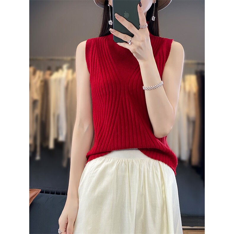 时尚秋季新款抽条针织吊带背心修身显瘦百搭单品，女装背心吊带，狄美羊绒