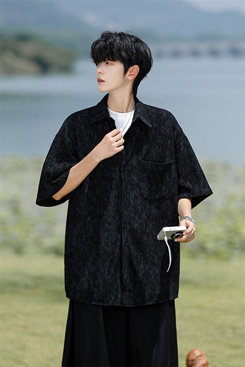 8XL-M肌理褶皱冰丝短袖衬衫男夏薄款半袖防晒衬衣外套DC28010P45,男装衬衫,电商B312