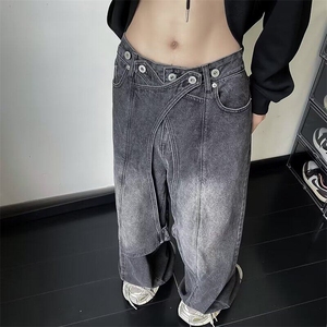 DK901-P65美式高街复古重工做旧水洗牛仔裤男解构拼接设计图片