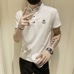 82378-P35短袖男T恤修身翻领半袖polo衫社会青年潮流印花上衣图片