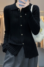 翻领单排扣羊毛衫女2024秋冬新款洋气小众设计感拼接，女装羊毛衫，佑昭祥羊绒