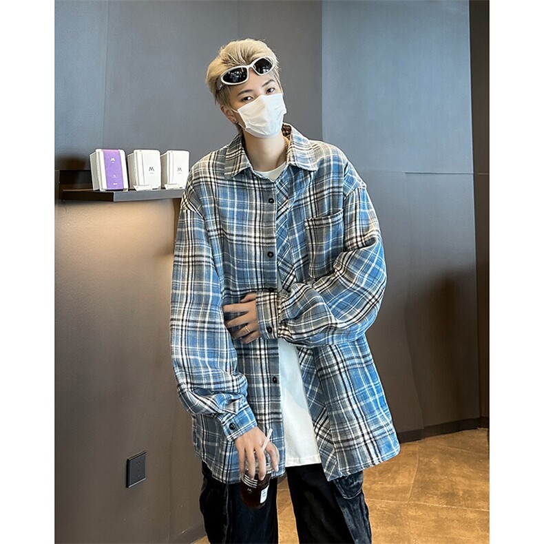 格子衬衫男士长袖韩版潮流宽松百搭2025春季ins新款外套CY958-P33，男装衬衫，星座412-3