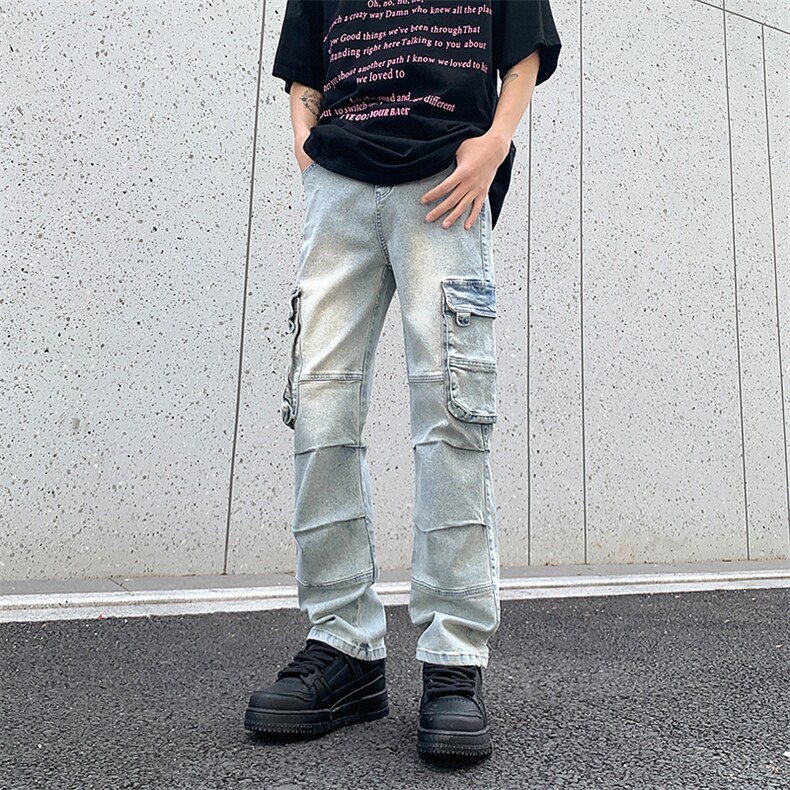 港风美式高街多口袋工装直筒牛仔裤男潮insXZ213-K60647-P75控88,男装牛仔裤,星座213