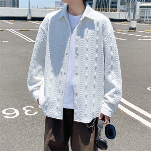 针织素板提花翻领衬衫夹克高街潮牌原宿风宽松外套JK0555-P58图片