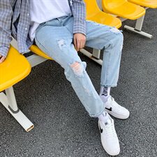 牛仔裤男士秋季潮牌破洞ins韩版潮流百搭九分休闲长裤子7116-P35，男装牛仔裤，电商A318
