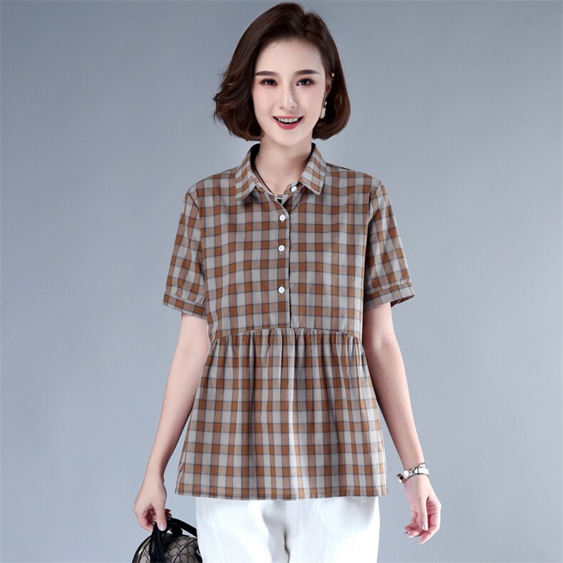 【长期备大货库存稳定】2026夏装新款时尚短袖纯棉格子衬衫B362，女装衬衫，板酷