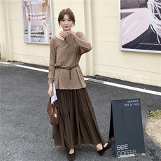 韩系轻熟风套装女2025秋季新款时尚气质显瘦针织上衣半身裙两件套，女装套装/套裙，2C135