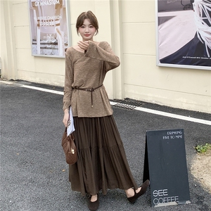 韩系轻熟风套装女2025秋季新款时尚气质显瘦针织上衣半身裙两件套图片