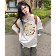万针全刺绣工艺抖音得物高品质260克重磅纯棉双纱美式高街短袖T恤，男装T恤，电商A486