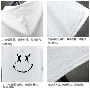 LD54190-P45 连帽短袖t恤男大码胖子带帽五分袖中袖 展架图片