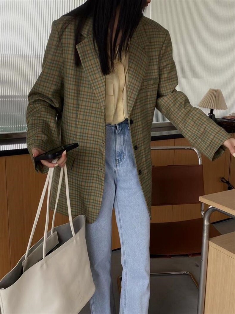 复古格子西装，女装西装，CLEAN SPACE