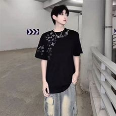 万针全刺绣工艺抖音得物高品质260克重磅纯棉双纱美式高街短袖T恤，男装T恤，电商A486-1