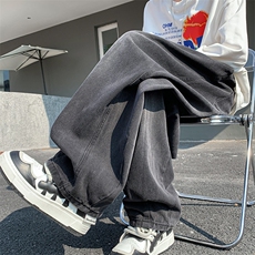 阔腿牛仔裤男韩版潮流高街帅2024冬季ins宽松大码长裤RK1316-P45，男装牛仔裤，星座412-3