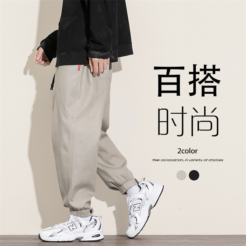 2021秋季新白墙日系大码男纽扣束脚拼接九分裤休闲裤K2070-P40图片