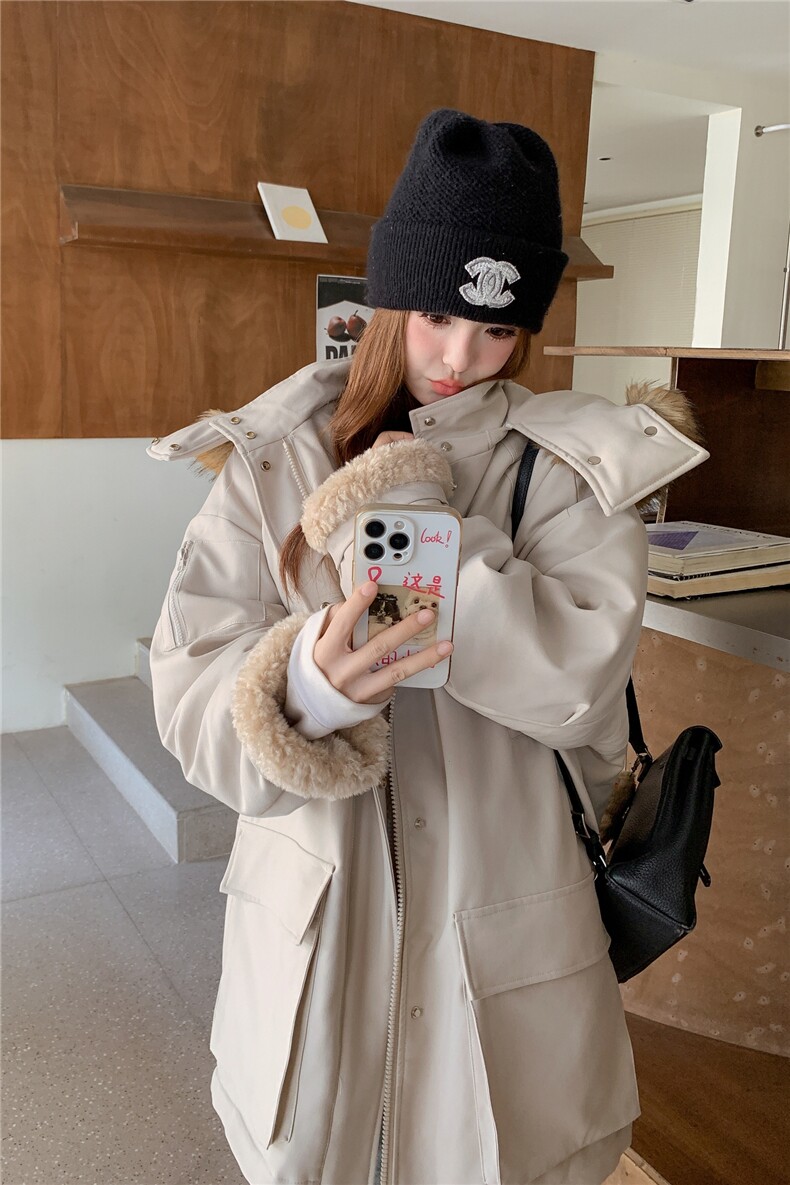现货新款加厚羊羔毛内胆派克服带毛领25133P235K348,女装短外套,2D035