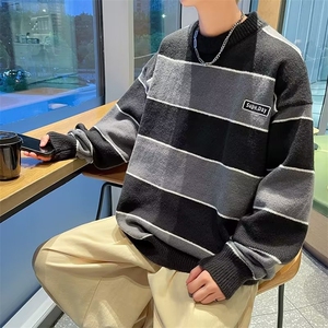 美式冬季条纹圆领毛衣男慵懒宽松百搭针织衫男秋冬MY05641-P50图片