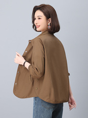 衬衫外套女春秋2025年新款大码宽松薄款长袖衬衣中年妈妈休闲上衣，女装短外套，雪樱依海