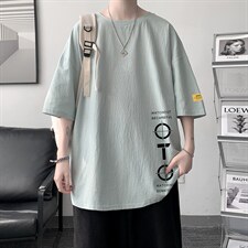 YT26114-P30亚短袖t恤男大码五分袖男宽松七分袖港风模特，男装T恤，电商A040
