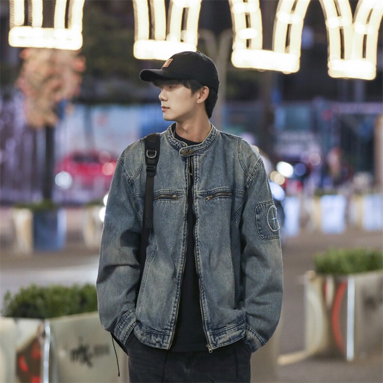 刺绣牛仔外套男秋季设计感拉链工装夹克高街复古蓝衣服JK1131-P88,男装工装外套,星座1103-3