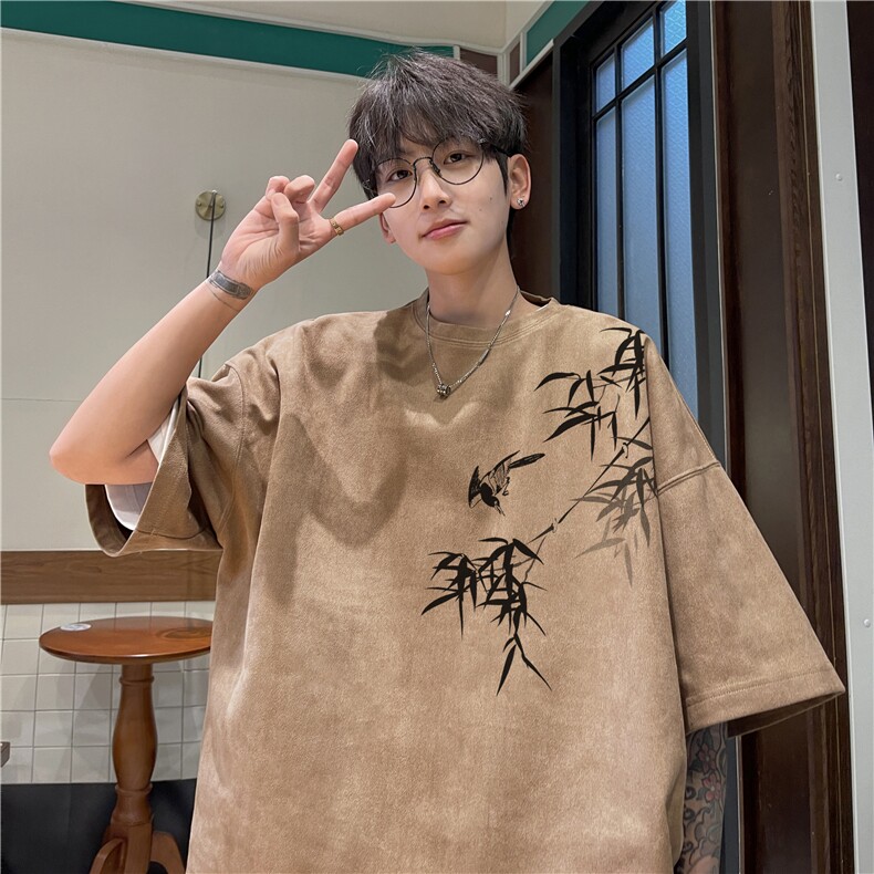 得物抖音直播高品质麂皮绒风印花宽松短袖djp298-特批23控39,男装T恤,星座605(原A050)